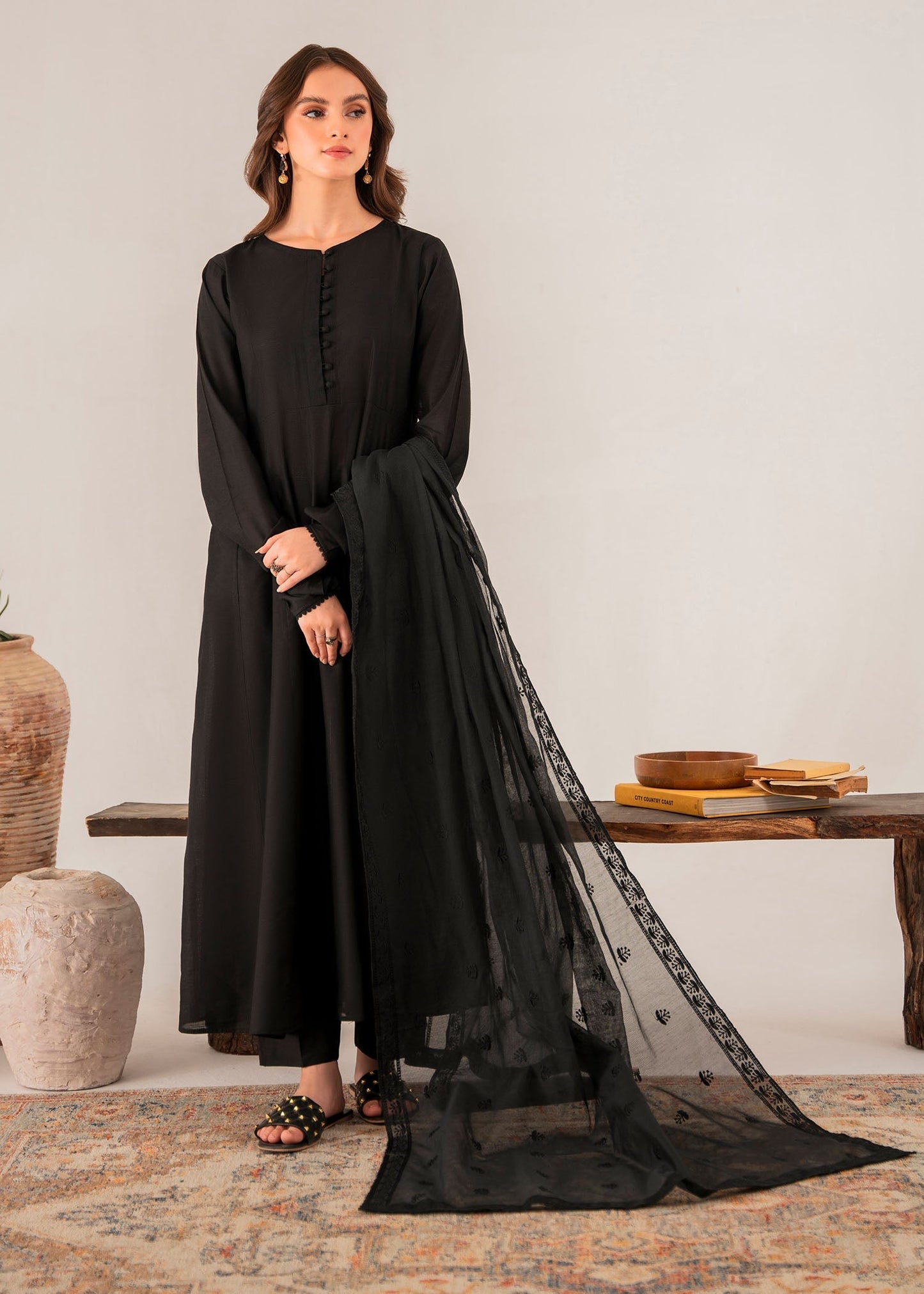 Black Chambray A-Line Pishwas – Women's Casual All-Season Wear