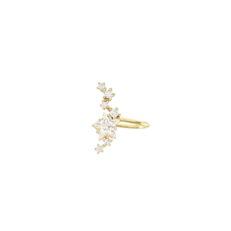 Elviragirl 1Pcs Stars Five-Pointed Star Zircon Earring Flowers Inlaid No Ear Hole Ear Clip on Earring for Girl Women Gifts