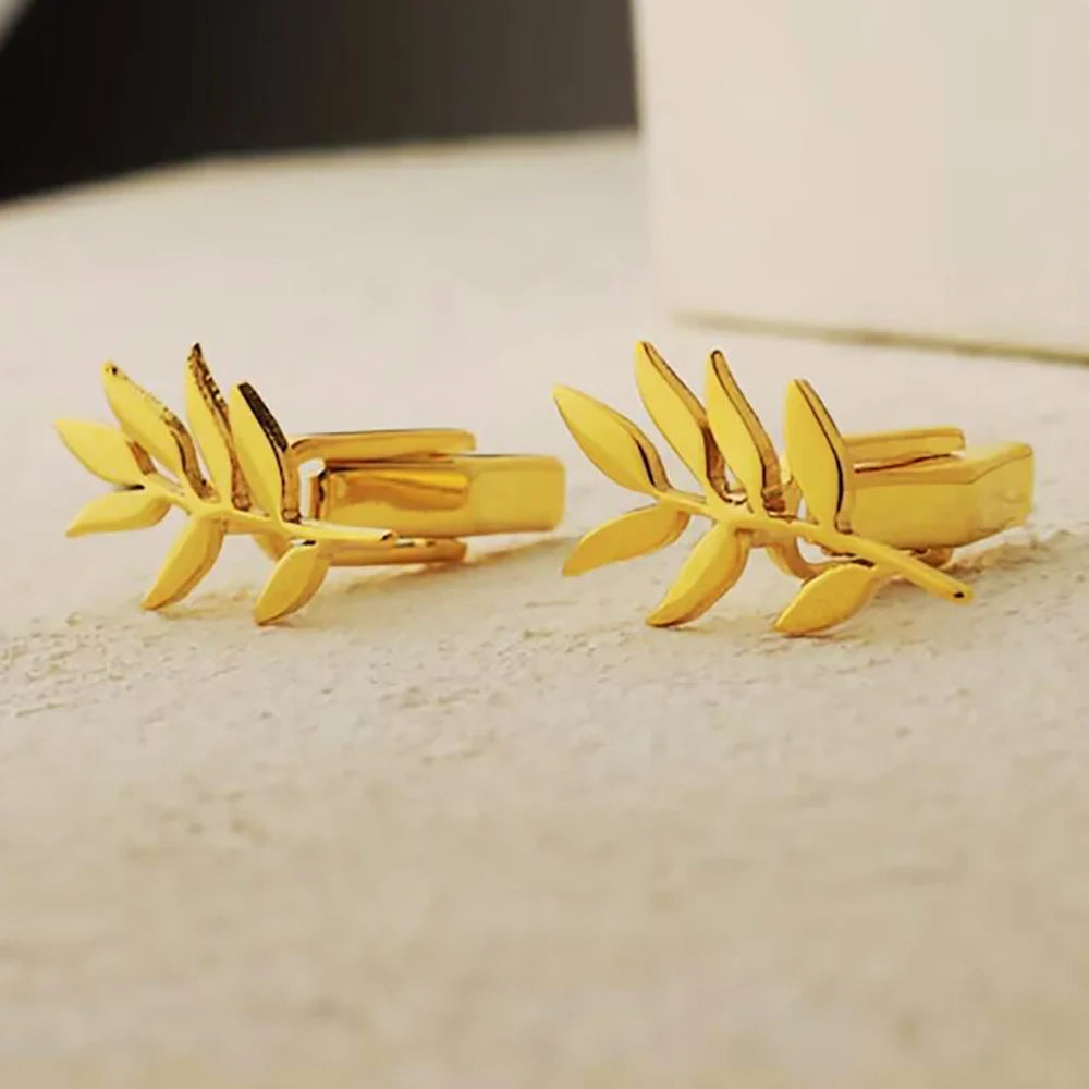 Personalized Olive Branch Pattern Cufflinks, Fashionable Stainless Steel Customized Cufflinks, Father's Day Husband Gift