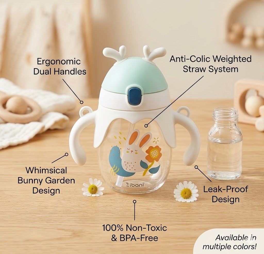 Kids Water Sipper with Bunny Design, Spill-Proof, Durable Plastic