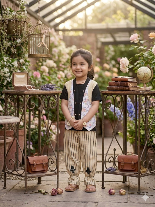 2 Pcs Girl's Summer Collection Printed Shirt And Trouser Set