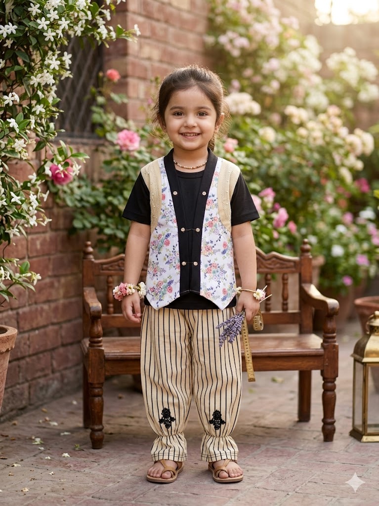 2 Pcs Girl's Summer Collection Printed Shirt And Trouser Set
