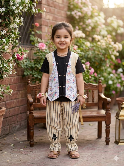 2 Pcs Girl's Summer Collection Printed Shirt And Trouser Set