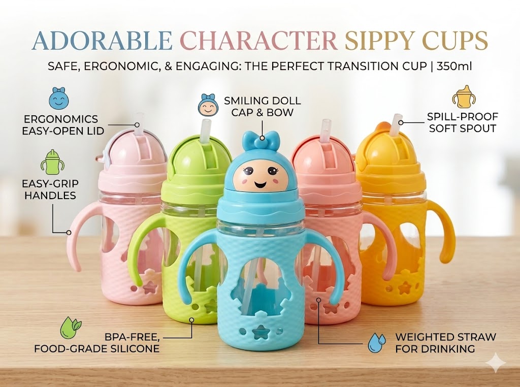 Kids Feeder Blue Silicone Straw Drinking Set