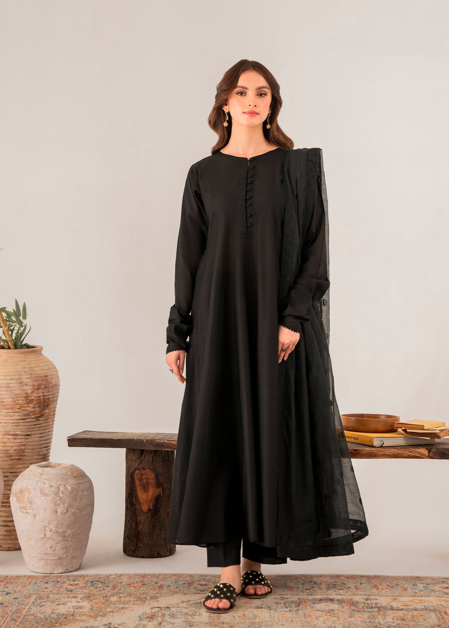 Black Chambray A-Line Pishwas – Women's Casual All-Season Wear