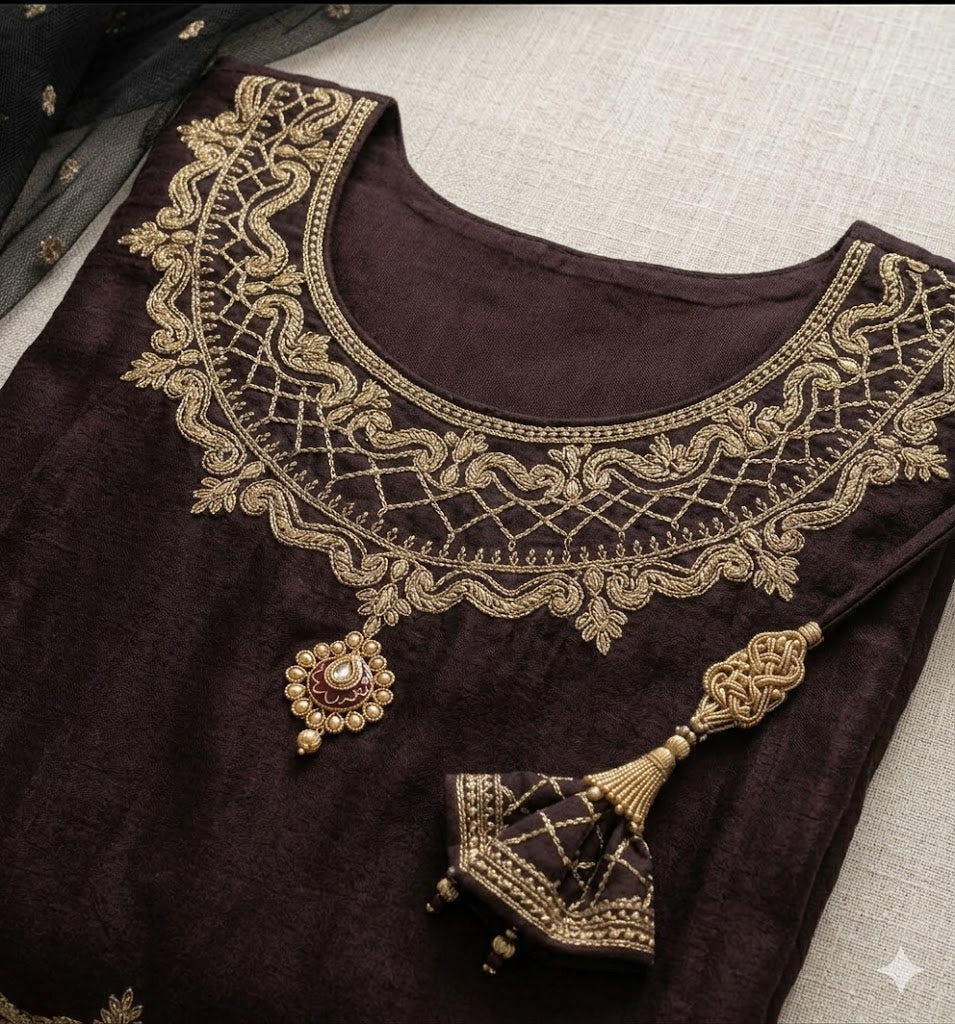 Black Embroidered 3Pcs Girl's Shamoz Silk Suit