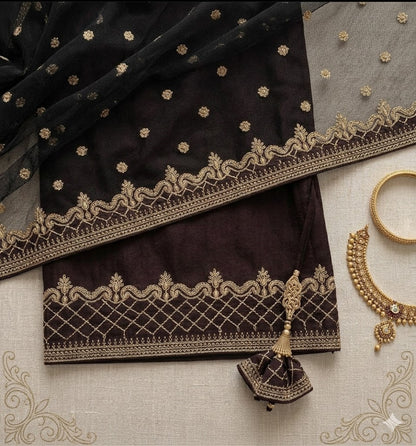Black Embroidered 3Pcs Girl's Shamoz Silk Suit