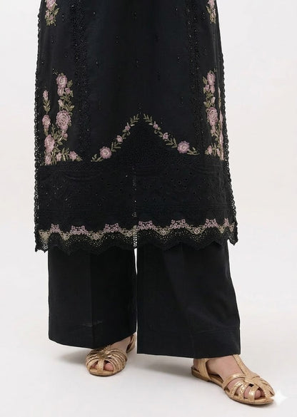 Black Embroidered Lawn 3 Piece Suit for Women  Long Kurta & Leno Kara Dupatta