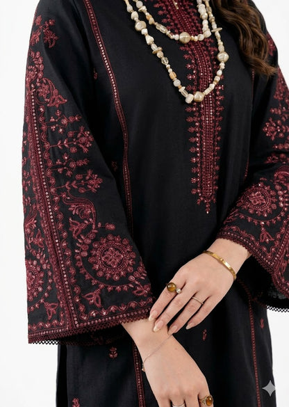 Black Embroidered Linen Kurta Set