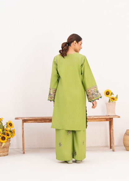 Pastel Green Embroidered Cambric Cotton 2-Piece Suit | Ready-to-Wear Women's Dress