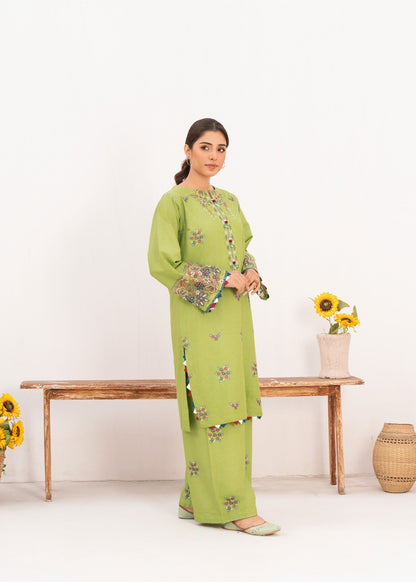 Pastel Green Embroidered Cambric Cotton 2-Piece Suit | Ready-to-Wear Women's Dress