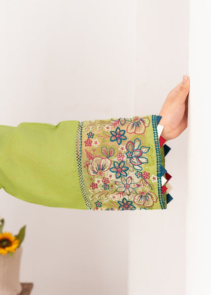 Pastel Green Embroidered Cambric Cotton 2-Piece Suit | Ready-to-Wear Women's Dress