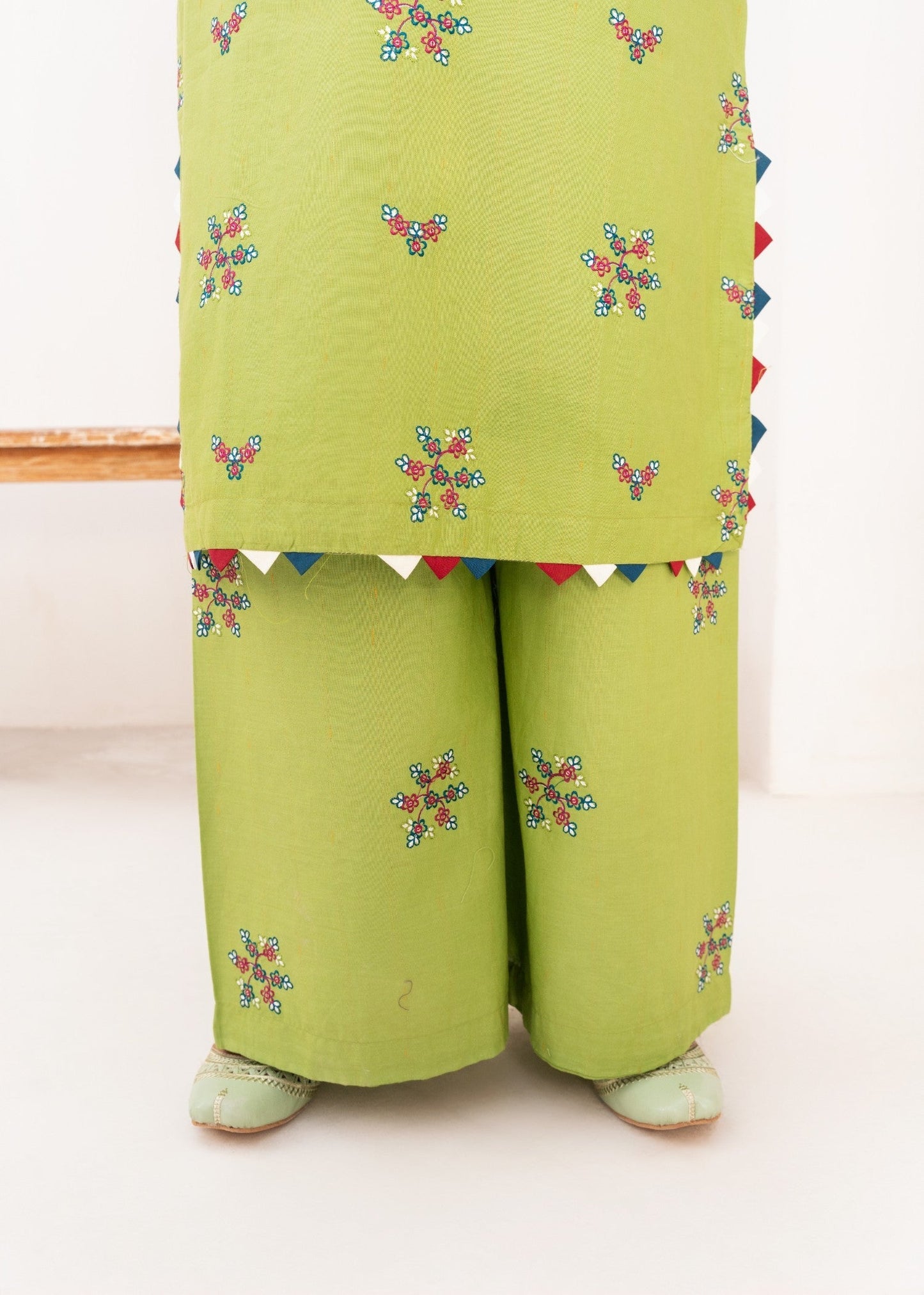 Pastel Green Embroidered Cambric Cotton 2-Piece Suit | Ready-to-Wear Women's Dress