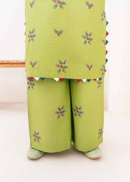 Pastel Green Embroidered Cambric Cotton 2-Piece Suit | Ready-to-Wear Women's Dress