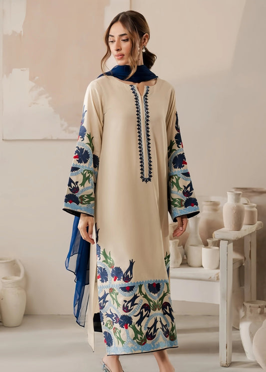Elegant 3-Piece Beige Linen Kurta Set