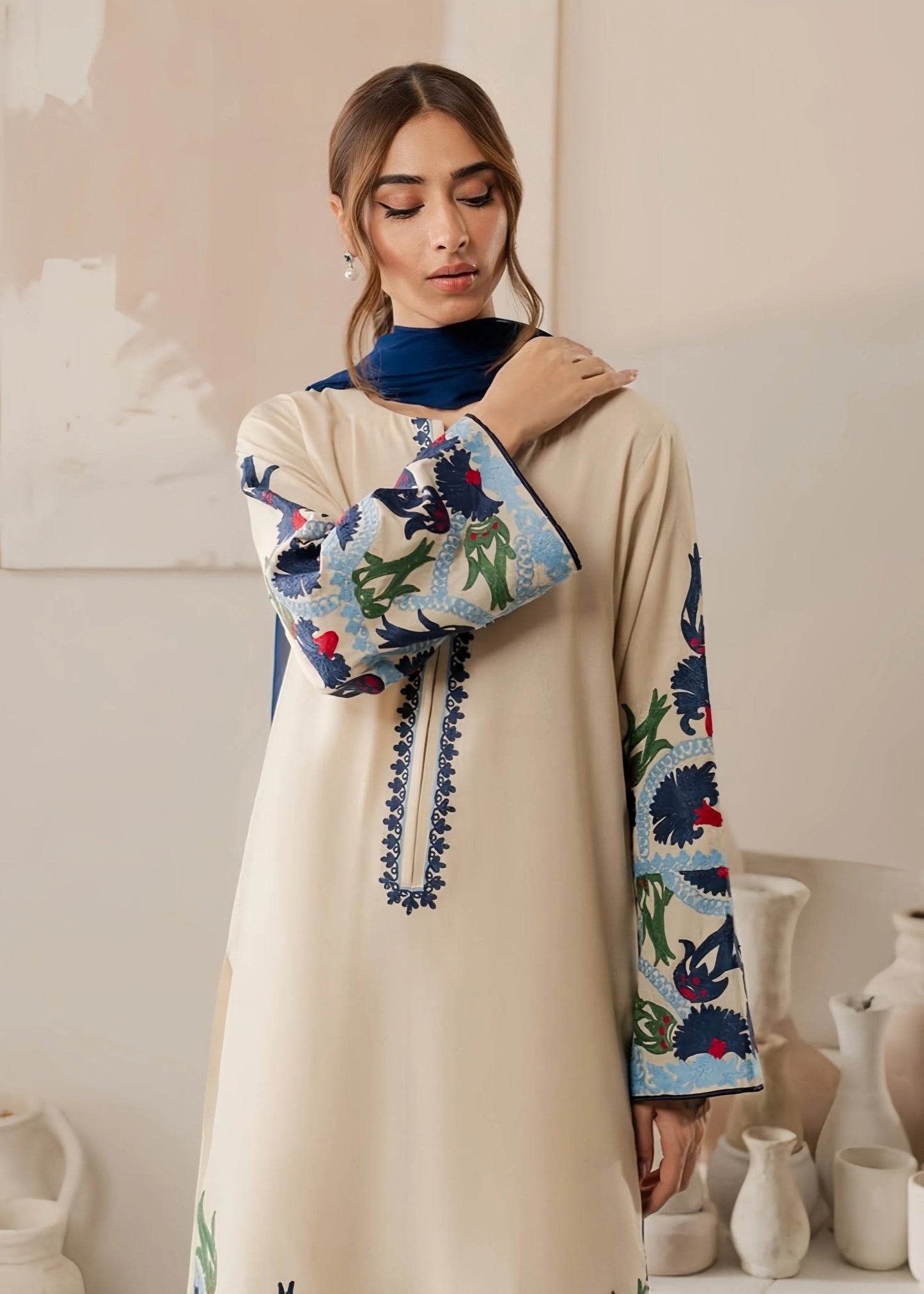 Elegant 3-Piece Beige Linen Kurta Set