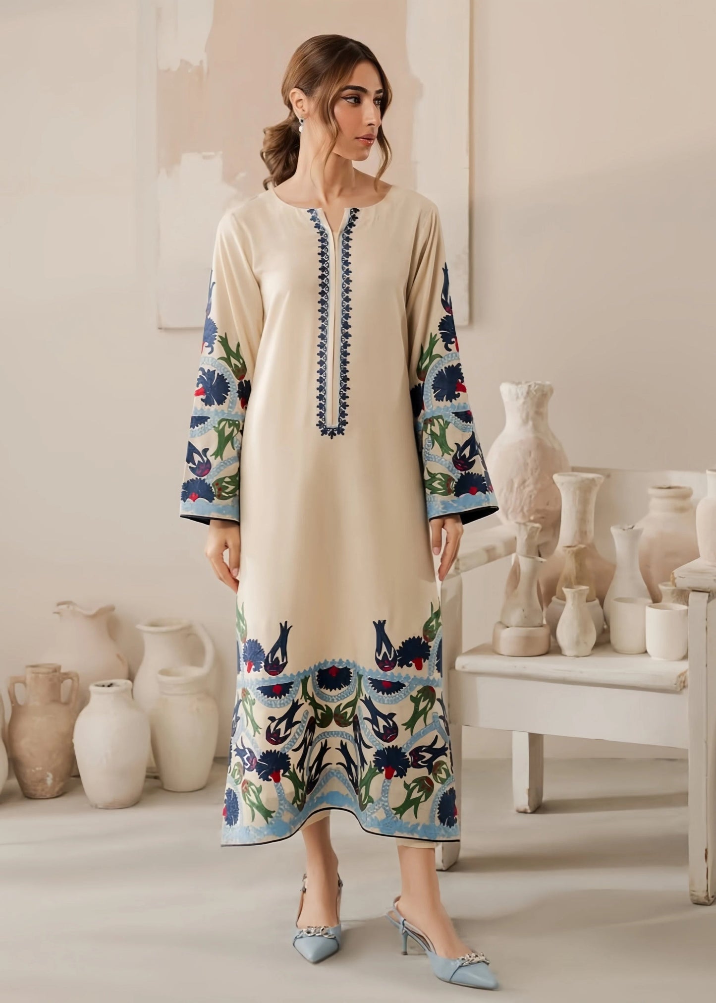 Elegant 3-Piece Beige Linen Kurta Set