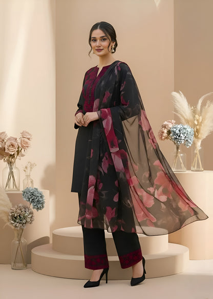 Elegant Black Embroidered 3-Piece Suit