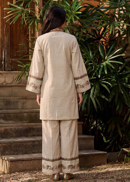 Elegant Ivory Embroidered Cotton Suit – Everyday Chic 2-Piece Set