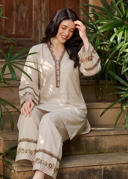 Elegant Ivory Embroidered Cotton Suit – Everyday Chic 2-Piece Set