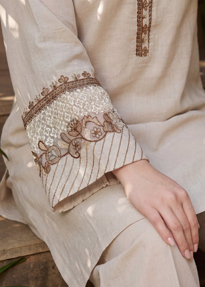Elegant Ivory Embroidered Cotton Suit – Everyday Chic 2-Piece Set
