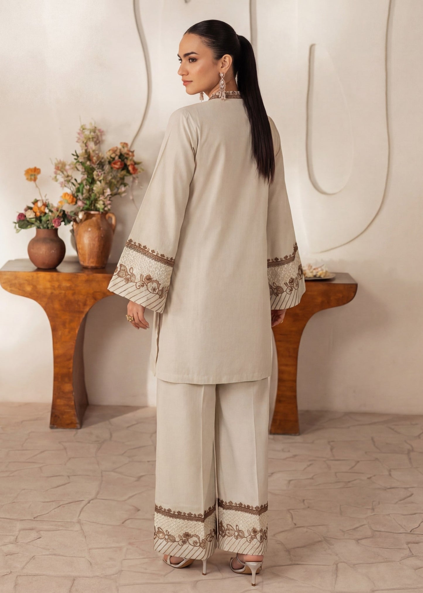Elegant Ivory Embroidered Cotton Suit – Everyday Chic 2-Piece Set