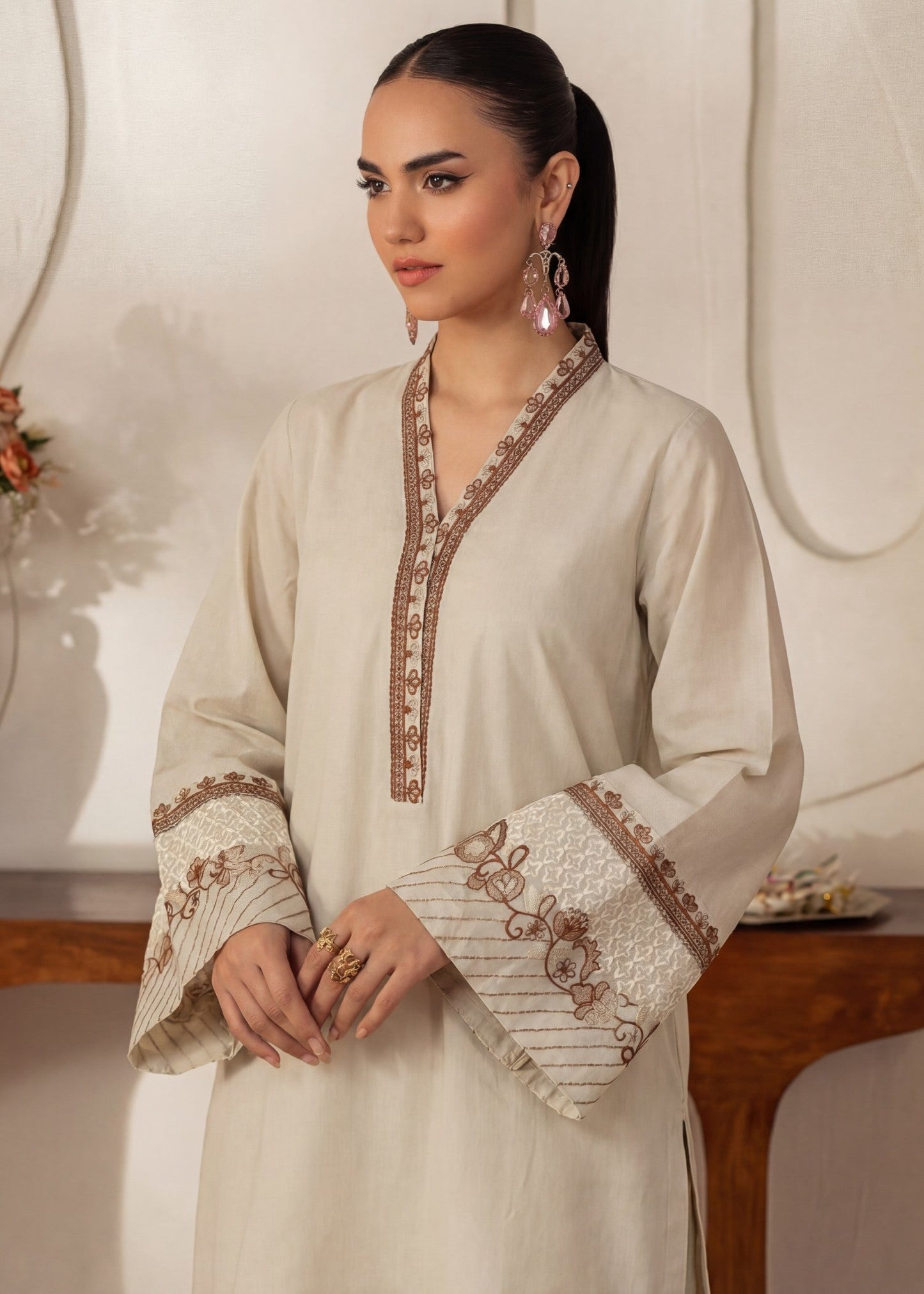 Elegant Ivory Embroidered Cotton Suit – Everyday Chic 2-Piece Set
