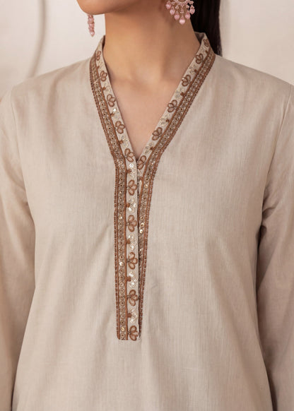 Elegant Ivory Embroidered Cotton Suit – Everyday Chic 2-Piece Set