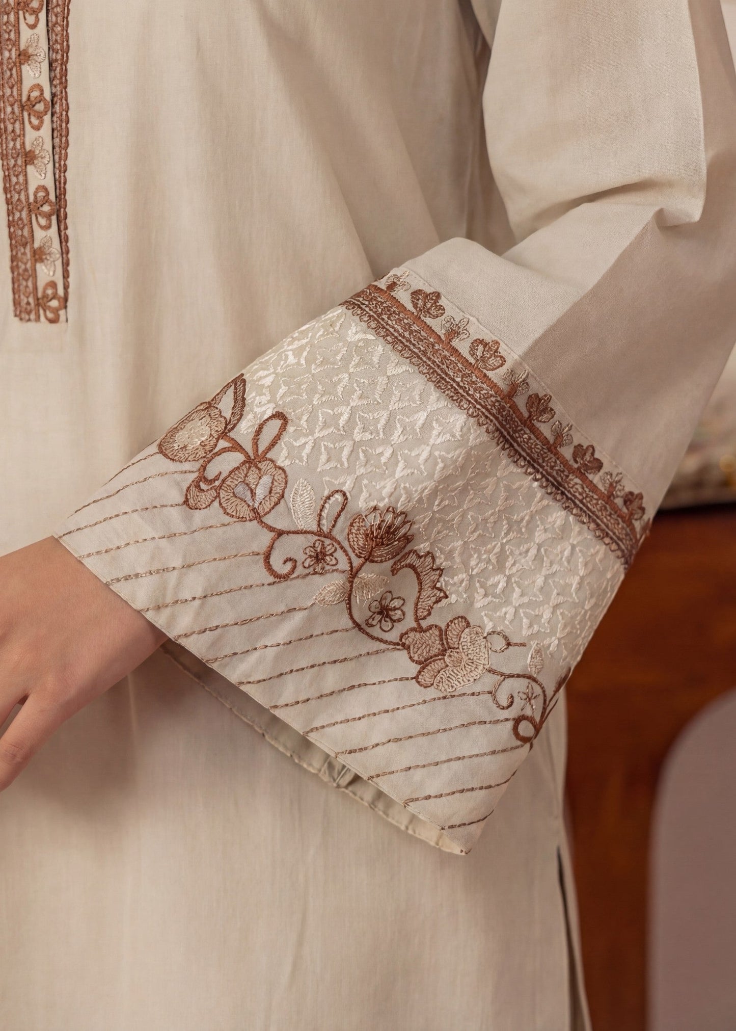 Elegant Ivory Embroidered Cotton Suit – Everyday Chic 2-Piece Set