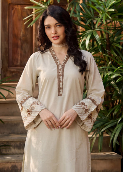 Elegant Ivory Embroidered Cotton Suit – Everyday Chic 2-Piece Set