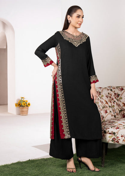 Evening Rose – Luxury Embroidered Black Festive 2-Piece Suit