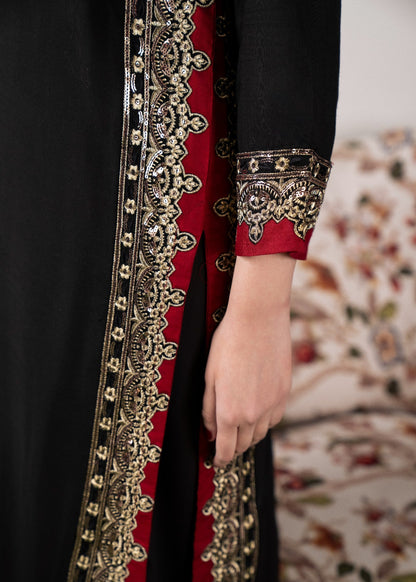Evening Rose – Luxury Embroidered Black Festive 2-Piece Suit