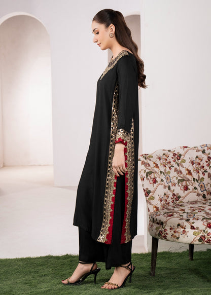Evening Rose – Luxury Embroidered Black Festive 2-Piece Suit