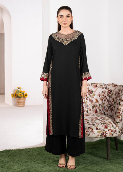 Evening Rose – Luxury Embroidered Black Festive 2-Piece Suit