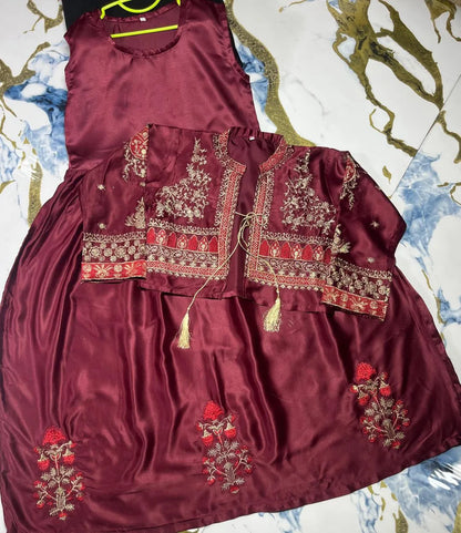 Kids Embroidered Bunch Maxi Set Red