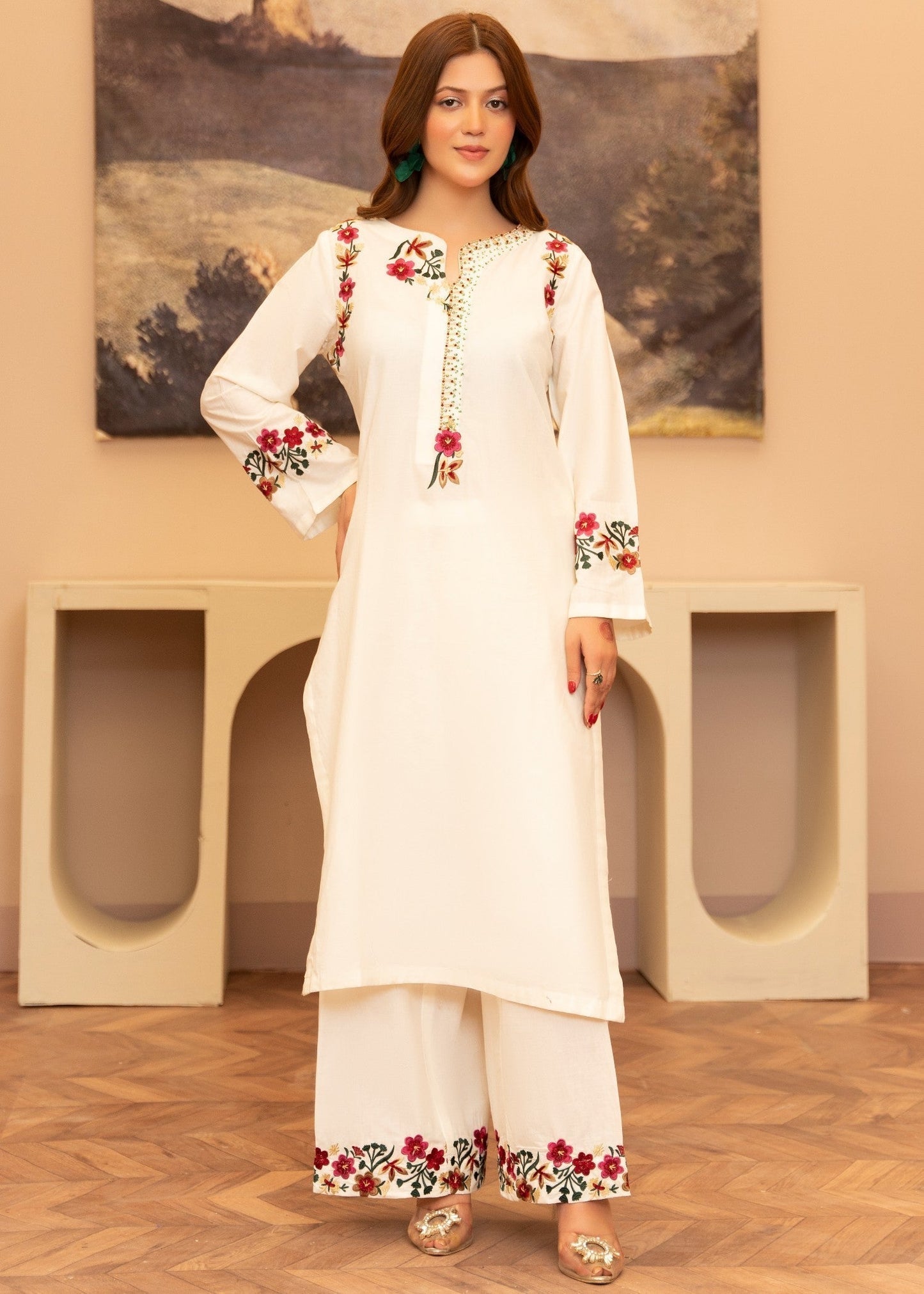 Kriti – Graceful Ivory Embroidered 3-Piece Suit