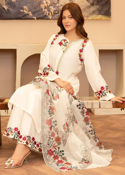 Kriti – Graceful Ivory Embroidered 3-Piece Suit