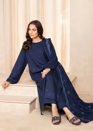 Laleey Emb Blue Embroidered Linen 3-Piece Suit | Women's Ready-to-Wear
