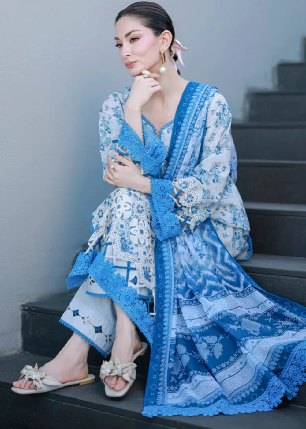 Light Blue Cotton 3-Piece Summer Suit