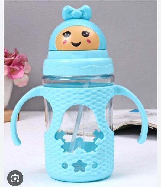 Kids Feeder Blue Silicone Straw Drinking Set