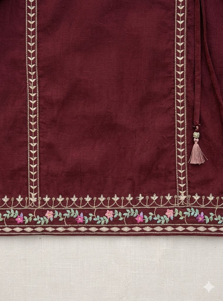 Maroon Embroidered Kurta Shalwar Set for Girls 8-10 Yr