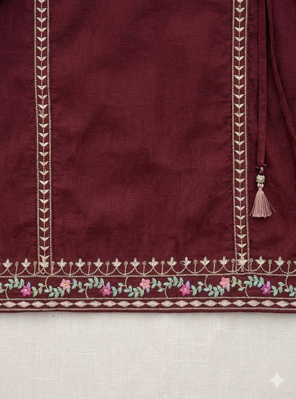 Maroon Embroidered Kurta Shalwar Set for Girls 8-10 Yr