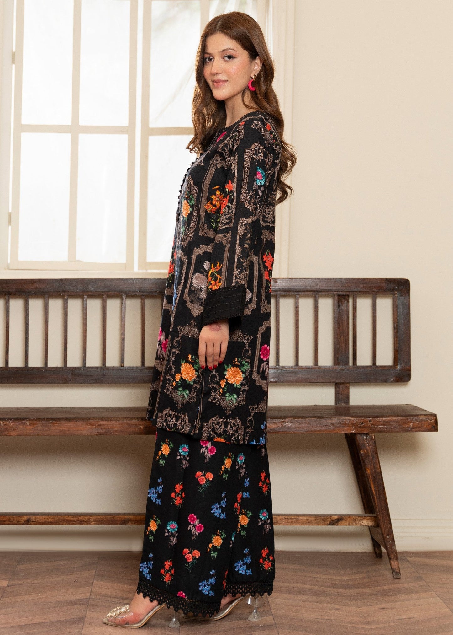 Martina Black Printed Textured Suit