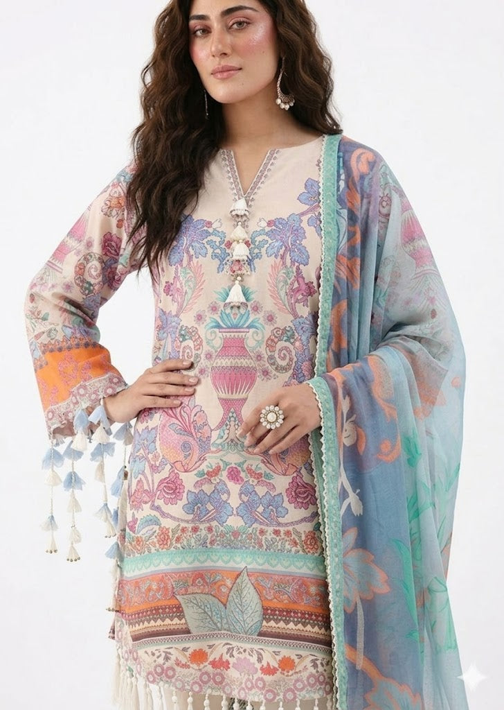 Multi-Color Printed Lawn Suit – 3 Piece Unstitched