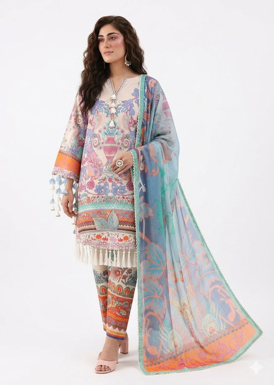 Multi-Color Printed Lawn Suit – 3 Piece Unstitched