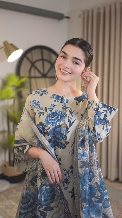 Phool Embroidered Textured Lawn 3-Piece Suit – Ivory