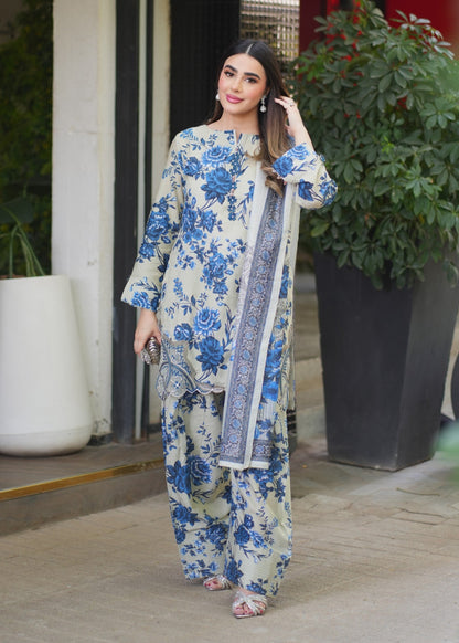 Phool Embroidered Textured Lawn 3-Piece Suit – Ivory