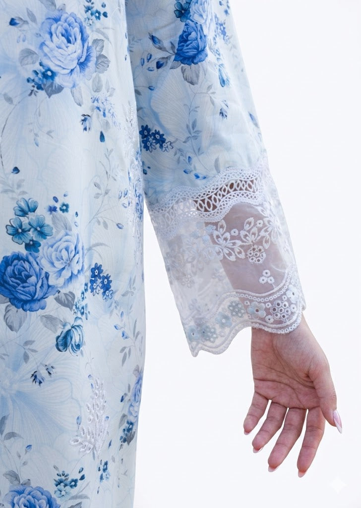 Powder Blue Embroidered Lawn 3 Piece Unstitched Suit with Chiffon Dupatta