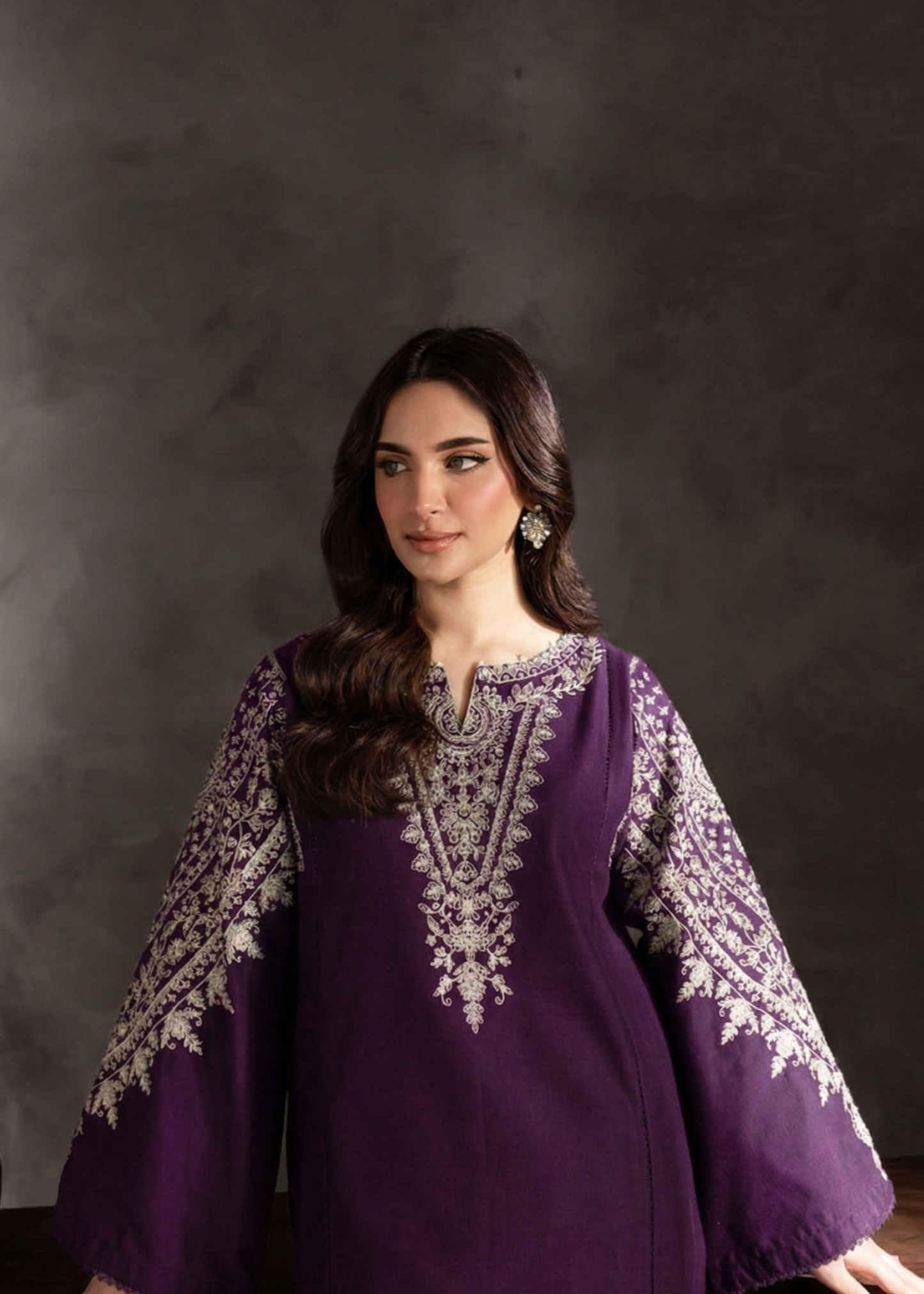 Purple Straight Cut Embroidered Kurta & Farshi Shalwar Set for Women