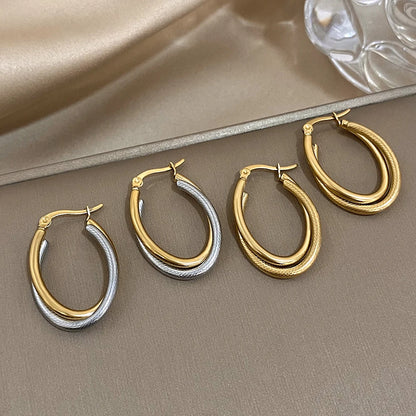 Stainless Steel U-shaped Texture Earrings  Waterproof Jewelry Accessories